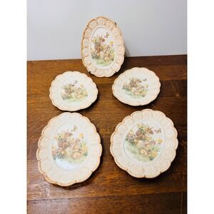 Cracker Barrel Easter Traditions Bunny Egg Shaped Plates Set of 5 Oval 7.5"